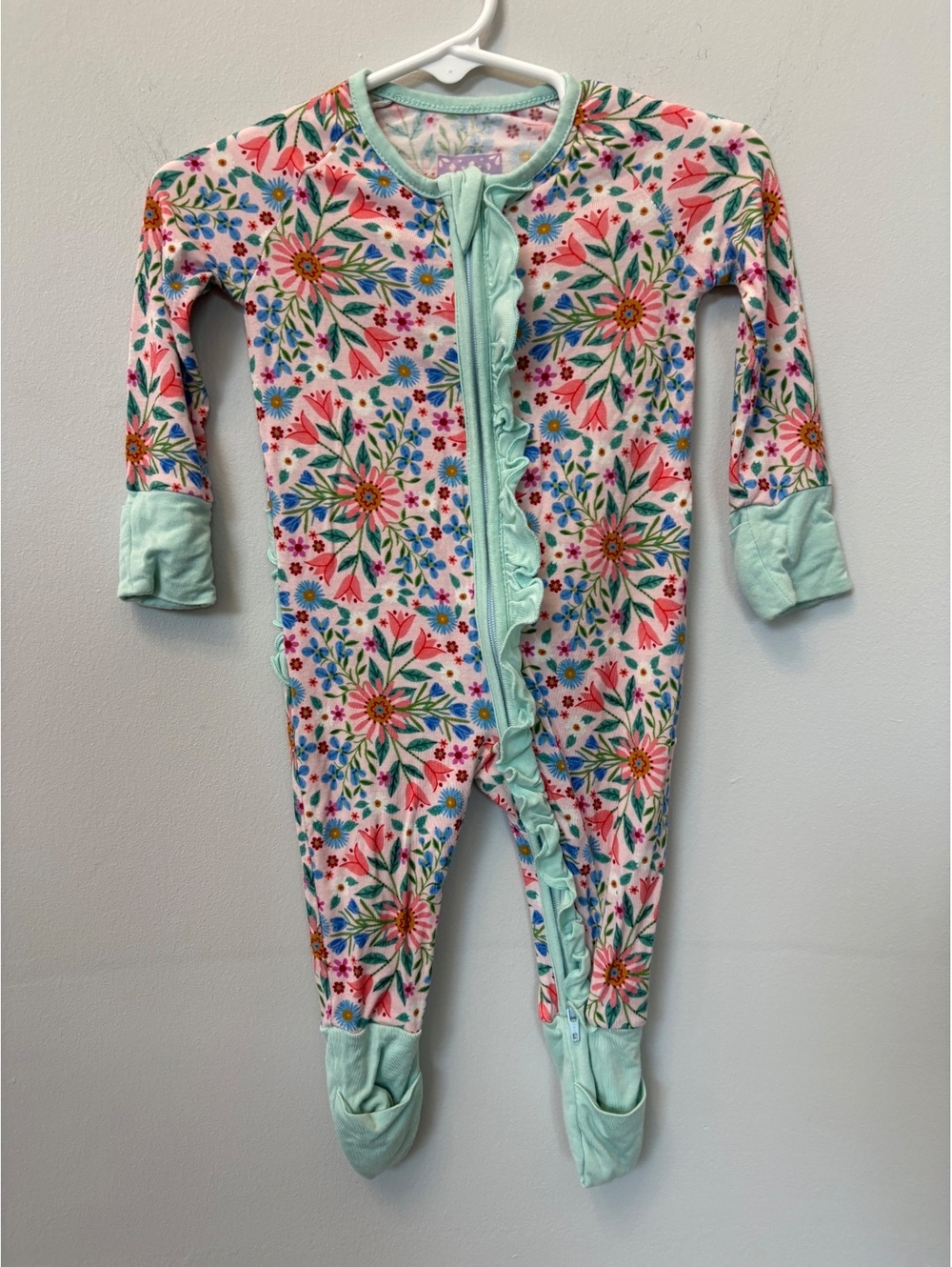 Poppy Kids Co Floral Bamboo Ruffle Convertible Romper Sleeper NWOT 3-6 Months
